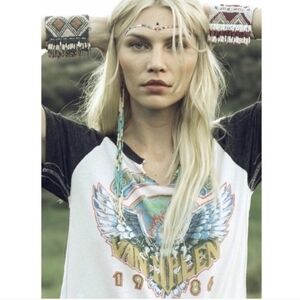 Free People X Trunk Ltd. Van Halen Notch-neck Short Sleeve Burnout Raglan T sz L